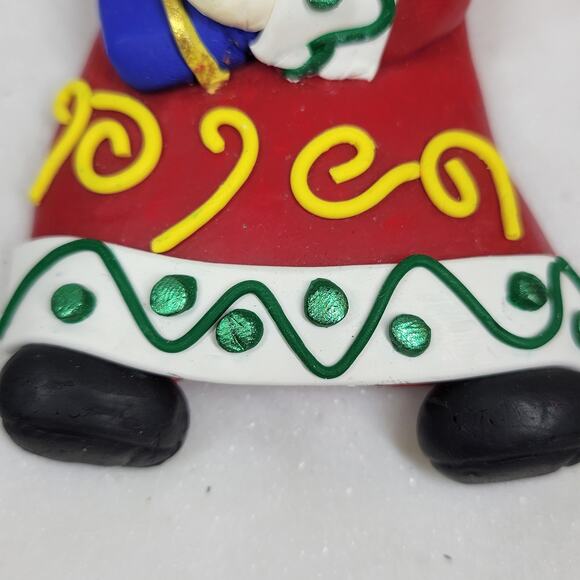 Vintage Clay Dough Santa With Gift Christmas Tree Ornament Hanging Holiday Decor - Picture 7 of 12